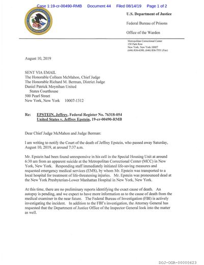 Federal Bureau of Prisons Register — Jeffrey Epstein (No. 76318-054) preview
