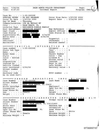 Palm Beach Police Department Investigation — Case 05-368 (Town of Palm Beach v. Jeffrey Epstein) preview