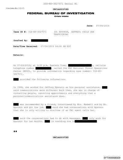 FBI Sex Trafficking Investigation — NY Field Office (50D-NY-3027571) preview