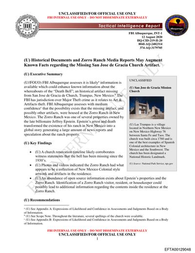 FBI Criminal Enterprise Intelligence — "Death Bell" / Zorro Ranch Artifact Assessment (804I-AQ-2482314) preview