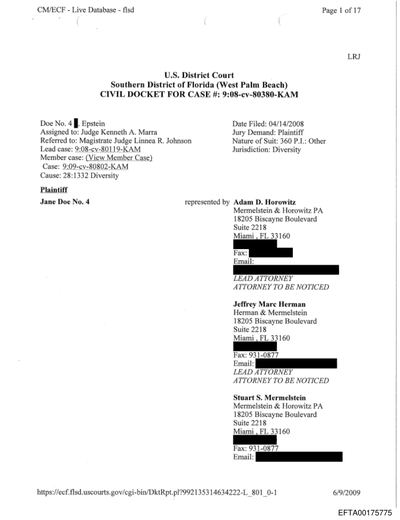 Jane Doe No. 4 v. Epstein (08-cv-80380) preview