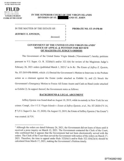 In re Estate of Jeffrey E. Epstein (USVI Probate) preview
